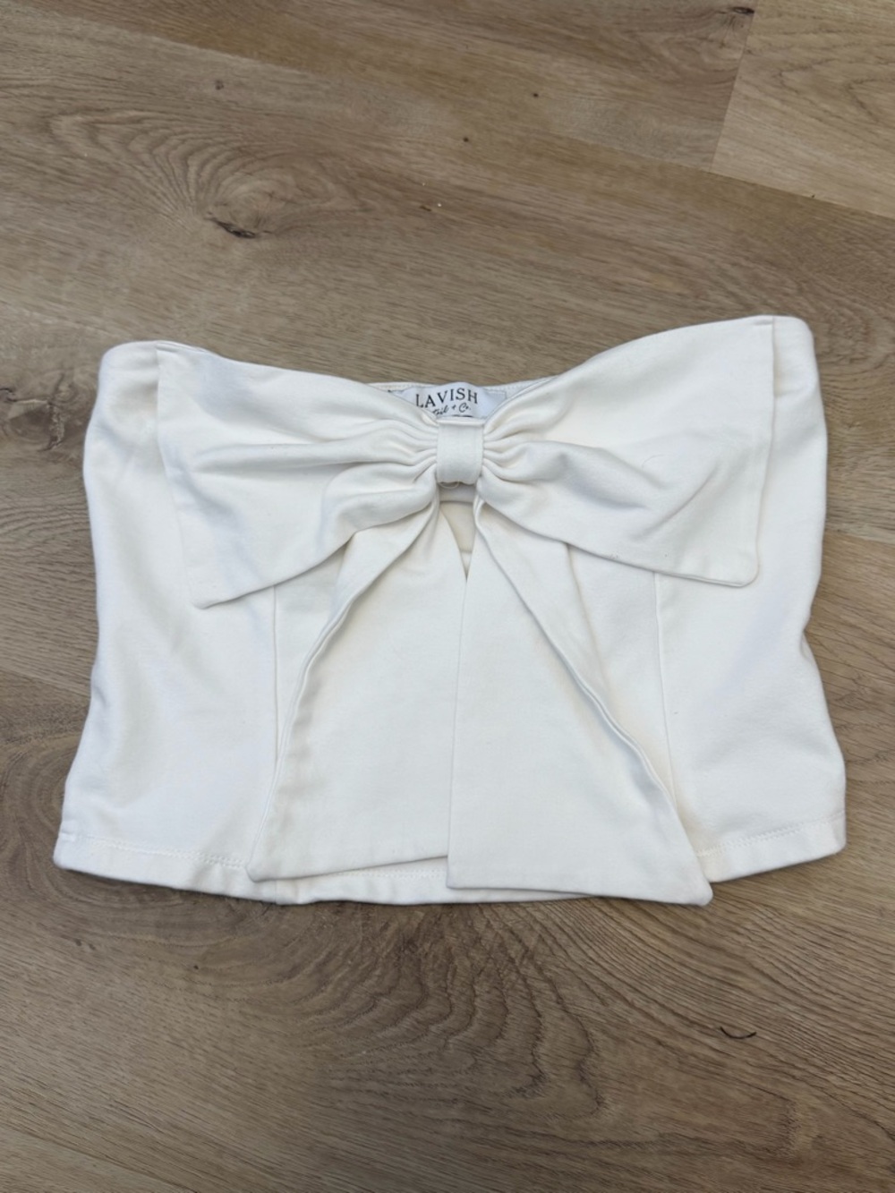 Lavish Ivory Bow Strapless Crop Top